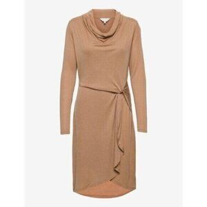 Ted Baker Neyda Dress Draped Jersey Camel Tan 16 Long Sleeve